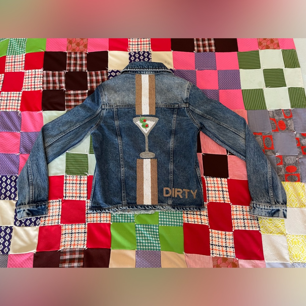 Denim Jacket with Hand Beaded Martini Design
